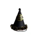 Black gold glitter birthday hat detail, cone party hat with fluffy pom poms and text. - Glitter Black / 16*18CM