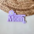 Mother's Day acrylic cake topper with cute daisy flower and love you Mom text design. - Double Layer Purple White - Love You Mom / Width 9cm