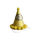 Gold glitter birthday party hat detail shot with fluffy pom pom decorations and tag - Glitter Gold + Gold Fur Ball / 16*18CM