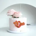 Acrylic One cake topper with pink roses and candle for baby first birthday party decoration - Gold And Red One With Bow