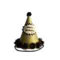 Glitzernder Geburtstagshut Kegel Partyhut mit schwarzen Pompons für Kinder und Erwachsene - Glitzer Gold + Schwarzer Pompon / 16*18CM