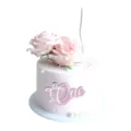 Pink first birthday cake decoration with acrylic one topper, roses and pearls for baby party. - Silver And Mirror Fuchsia One With Bow