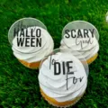Halloween cupcake toppers set, clear acrylic round disk with spooky text, party decor details. - 2 Transparent Acrylic Printed (3 Piece Set) / 3 Pieces / Clear