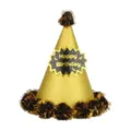 Goldener Glitzer Geburtstagshut mit schwarzen Pompoms Partyhut für Kinder und Erwachsene - Glitzer Gold / 16*18CM