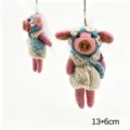 Handmade wool felt pig hanging ornament cute knitted vest animal doll bag charm decor - Pig with Veil