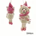 Cute wool felt sheep hanging ornament, handmade pink knitting lamb bag charm and decor. - Lamb in Pink Hat and Knitted Sweater