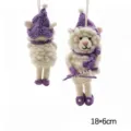 Handmade wool felt sheep hanging ornament cute knitting animal bag charm size 18x6cm - Lamb in Purple Hat and Knitted Sweater