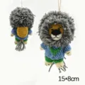 Nepali handmade wool felt lion hanging pendant cute keychain bag charm animal doll 15x8cm - Backpack Lion