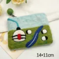 Handmade wool felt coin purse cute cartoon wallet zipper card holder small storage bag - Mixed Color Grassland