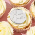 Easter cupcake topper laser engraved bunny ear acrylic cake insert party decor 1pc - HAPPY Easter Text Style / Width Approx 5CM / Silver