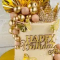 Decorazione Torta Acrilico Happy Birthday Corona Dorata Sfere Ornamenti Festa Tavolo Dolce - Decorazione Torta Buon Compleanno Oro 06 / 1.3mm di Spessore, circa 10cm di Larghezza
