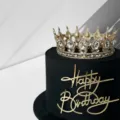 Topper per torta Acryl Happy Birthday corona dorata decorazione per dessert tavolo festa - Decorazione Torta Buon Compleanno Oro 07 / 1.3mm di Spessore, circa 10cm di Larghezza