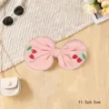 Pink fabric bow hair clip with cute embroidered cherry detail, perfect for daily sweet styling. - Cherry / Pink