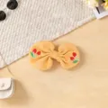 Yellow fabric bow hair clip with cute cherry embroidery design for women and girls daily wear. - Cherry / Yellow