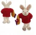 Handmade felt rabbit bag charm cute cartoon animal plush doll pendant for women girls gift - Red Sweater Rabbit Carrying a Bag