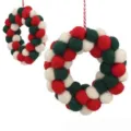 Handgemachte Wollfilz Kugel Weihnachten Kranz Hängende Ornament Festliche Deko Kordel - Rot-Grün-Weiß-Serie