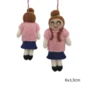 Handmade wool felt girl doll Christmas hanging ornament cute festive plush pendant decor - Stylish Girl (Pink)