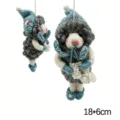 Handmade wool felt sheep hanging ornament cute plush keychain bag charm with blue hat - Grey Lamb in Blue Hat Knitting Sweater