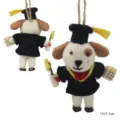Wool felt dog graduation pendant, cute cartoon animal bag charm in black and white. - Doctor Dog