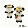 Handmade wool felt panda keychain cute straw hat strawberry bag pendant car ornament - Strawberry Panda