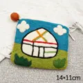 Handmade wool felt coin purse cute cartoon pattern storage bag with compact 14x11cm size. - Blue Sky and White Clouds Mongolian Yurt
