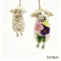 Handmade felt sheep keychain pendant with cute flower, creative hanging ornament gift 12x4cm - Pink-Purple Bouquet Little Sheep