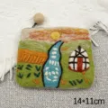 Handmade wool felt coin purse with cute landscape embroidery design, durable zipper with wooden bead. - Dusk Stream Mongolian Yurt