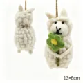 Handmade wool felt cute sheep hanging ornament, creative animal key chain 13x6cm decor item - Holding Green Flower Little Sheep