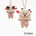 Handmade wool felt sheep hanging ornament, cute cartoon animal plush pendant for bag decor. - Lamb in Pink Dress with Pearl Crossbody Bag