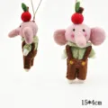 Handmade felt pink elephant keychain cute bag pendant cartoon plush toy decoration 15x4cm - Elephant in Overalls (Pink)