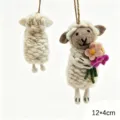 Handmade wool felt sheep keychain and hanging ornament with colorful flowers, cute and creative gift. - Brown Ear Little Sheep