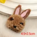 Brown plush bunny head DIY craft accessory, cute rabbit ears ornament for phone case hairpin. - Khaki