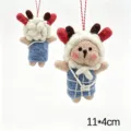 Handmade wool felt cute sheep hanging pendant with pearl bag cartoon animal decor for bag key - Lamb in Blue Dress with Pearl Crossbody Bag