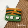 Handmade felt sheep coin purse cute landscape small storage bag card holder 14x11.5cm - Sunset Little Sheep