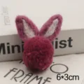Handmade cute wool felt rabbit ear pompom DIY brooch hairband phone case accessory - Rose Red
