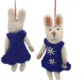 Handmade wool felt rabbit hanging ornament cute animal plush doll bag charm in blue dress - Rabbit in Blue Dress