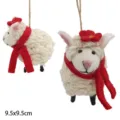 Handmade felt wool sheep hanging ornament with red scarf and flower, cute decor 9.5x9.5cm - Lamb with Red Scarf