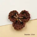 Brown straw woven flower brooch accessory DIY handmade 3-petal floral jewelry charm 3.5cm - Khaki