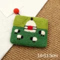 Handmade wool felt coin purse green yurt sheep pattern small zipper bag 14x11.5cm - Great Prairie Mongolian Yurt