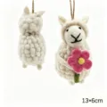 Handmade wool felt cute sheep pendant bag hanging ornament keychain lovely gift decoration - Holding Pink Flower Little Sheep