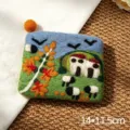 Handmade wool felt coin purse with cute sheep scenery, portable card storage pouch for daily use. - Sunny Mongolian Prairie