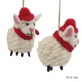 Handmade Wool Felt Sheep Hanging Ornament Cute Christmas Hat Animal Pendant Decor 9x10cm - Red Hat & Scarf Lamb