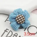 Handmade knitted blue wool flower hair accessory with check button, 3.5cm clothing embellishment - Lake Blue