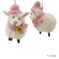Hecho a mano fieltro oveja colgante adorno lindo lana felpa juguete bolso llavero - Oveja con gorro rosa, flor y bufanda