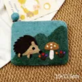 Handmade wool felt coin purse with cute hedgehog and mushroom design, small storage bag. - Hedgehog and Mushroom Coin Purse