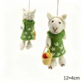 Handmade wool felt cute sheep hanging ornament, creative green dress lamb keychain gift 12x4cm - Emerald Green Little Sheep