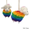 Handmade wool felt sheep hanging ornament, cute rainbow animal keychain decor for bag or car. - Rainbow Sheep