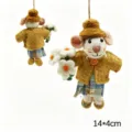 Handmade wool felt mouse hanging ornament cute animal bag charm plush toy decoration. - Mouse Holding Flower