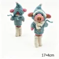 Handmade wool felt pig pendant knit sweater animal keychain cute bag charm decoration. - Female Skiing Character