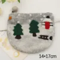 Handmade wool felt coin purse with cute winter snow scene trees pattern, zipper card bag. - Sheep in the Snow